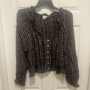 American Eagle Outfitters Black and White Plaid Blouse